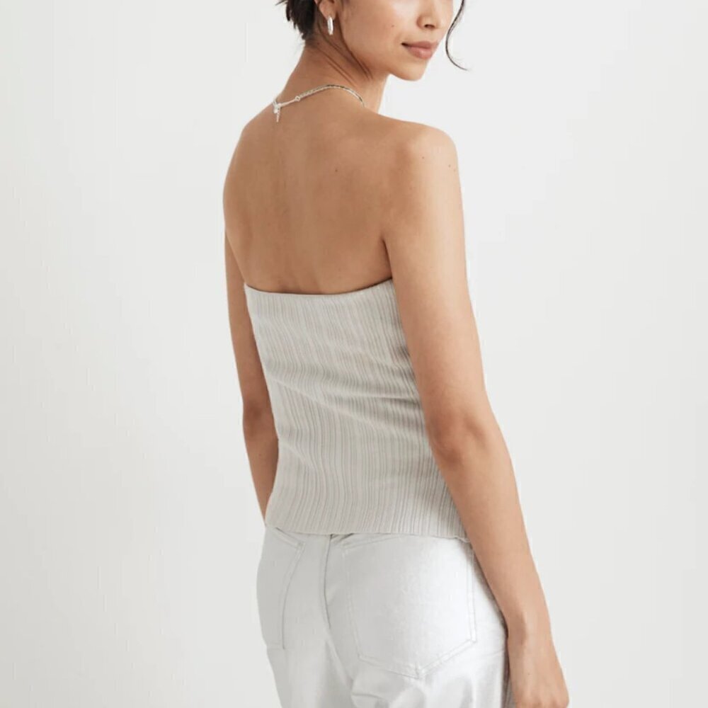 Madewell x Aimee Song Ribbed Knit Slim Fit Shimmer Metallic Tube Top Size XS NWT - Picture 2 of 7